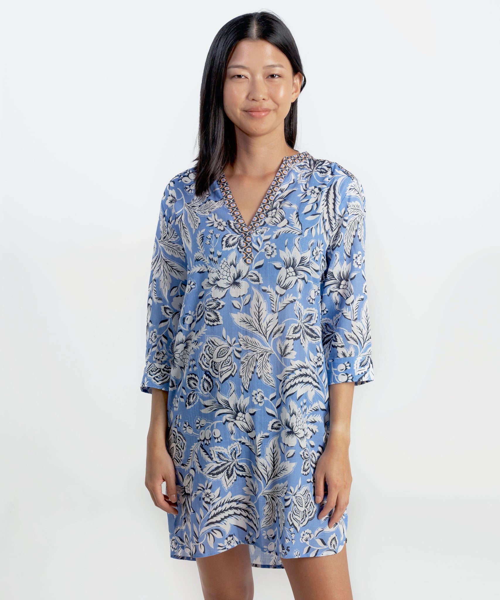 Delamere Tunic Dress in color Pale Iris on a model
