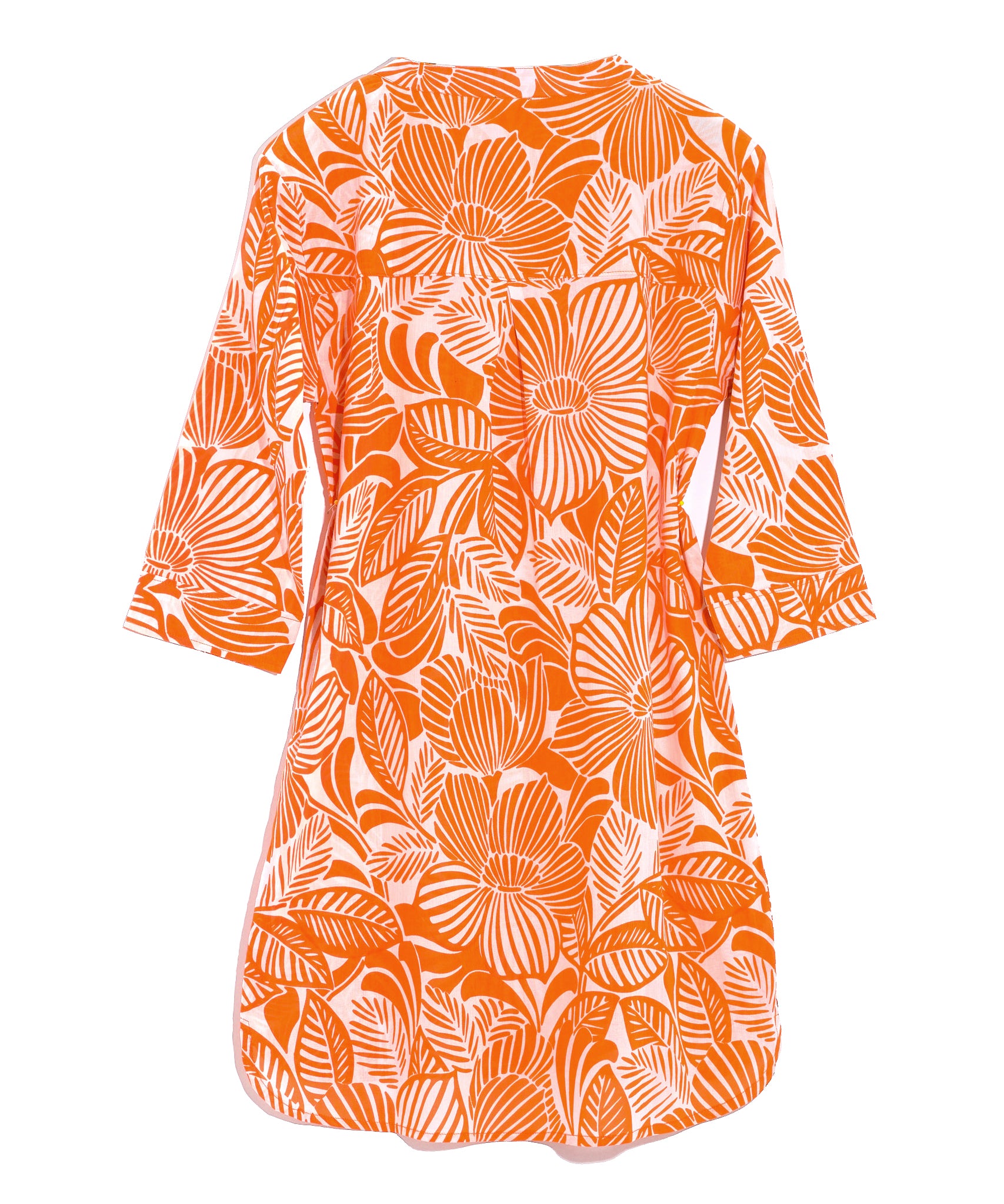 Woodcut Floral Tunic Dress in color Tangerine