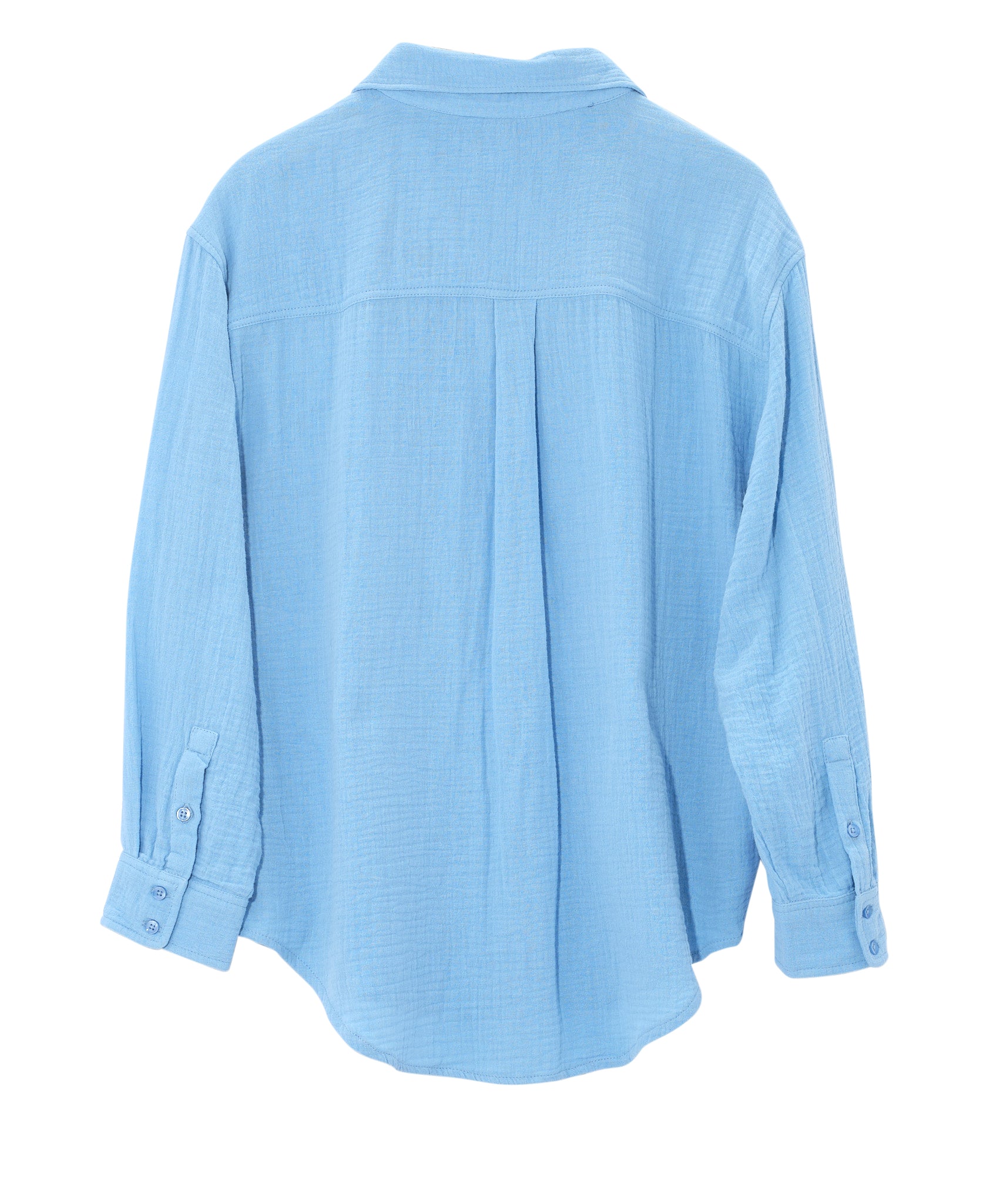Supersoft Gauze Boyfriend Shirt in color capri - back of garment.