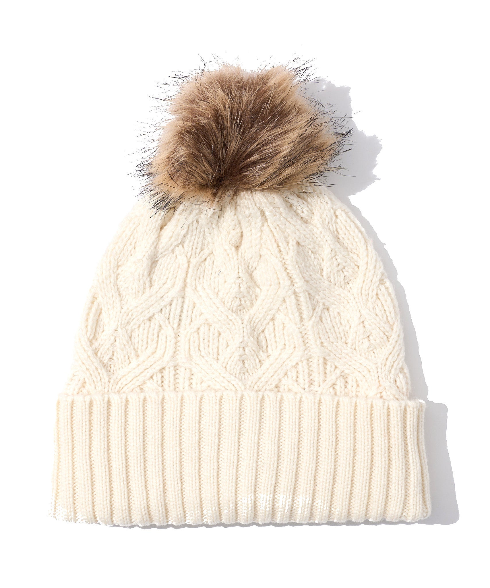 Loopy Cable Pom Hat in color Ivory