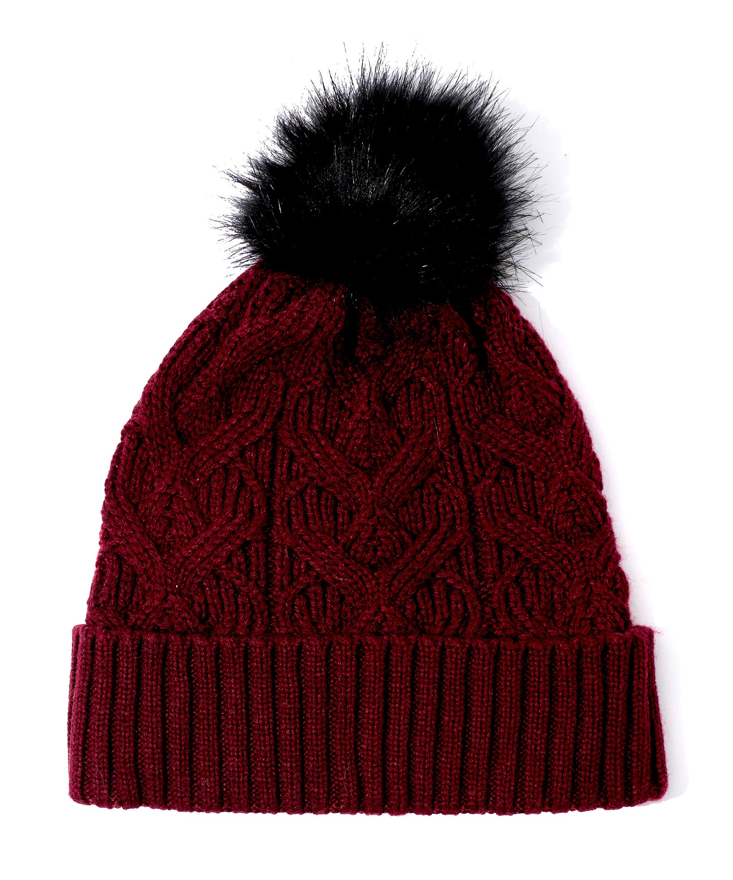 Loopy Cable Pom Hat in color Wine