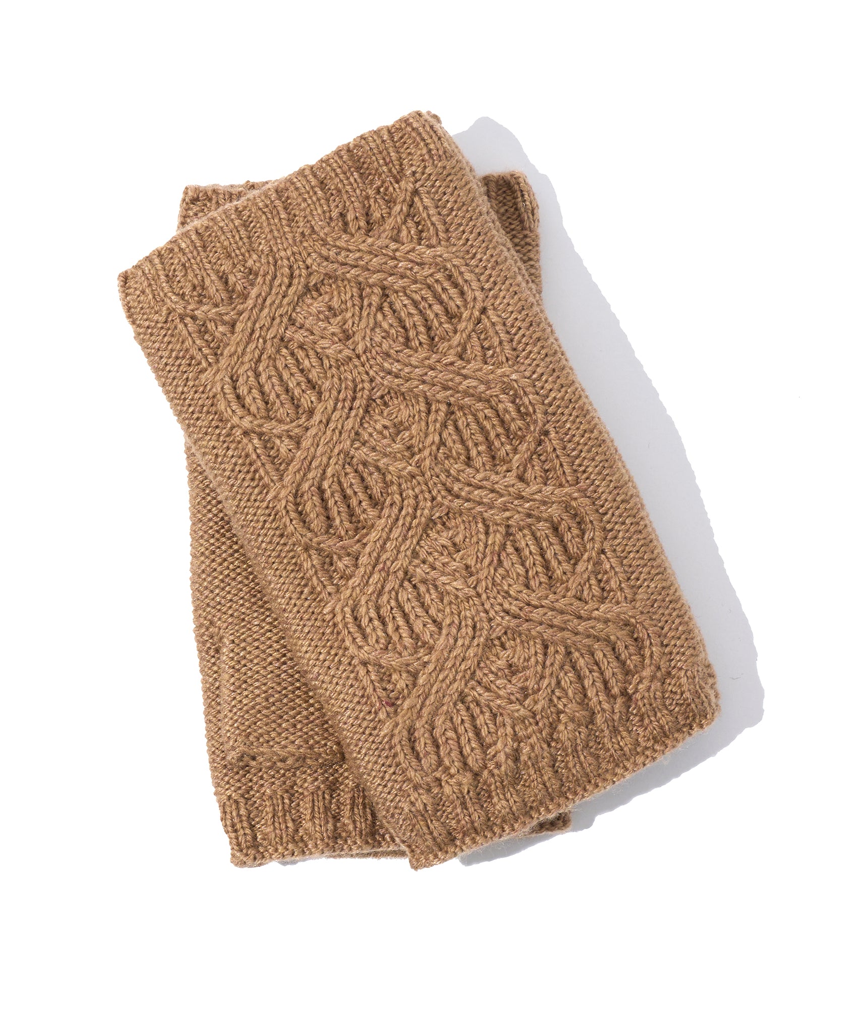 Loopy Cable Handwarmer in color Camel Heather