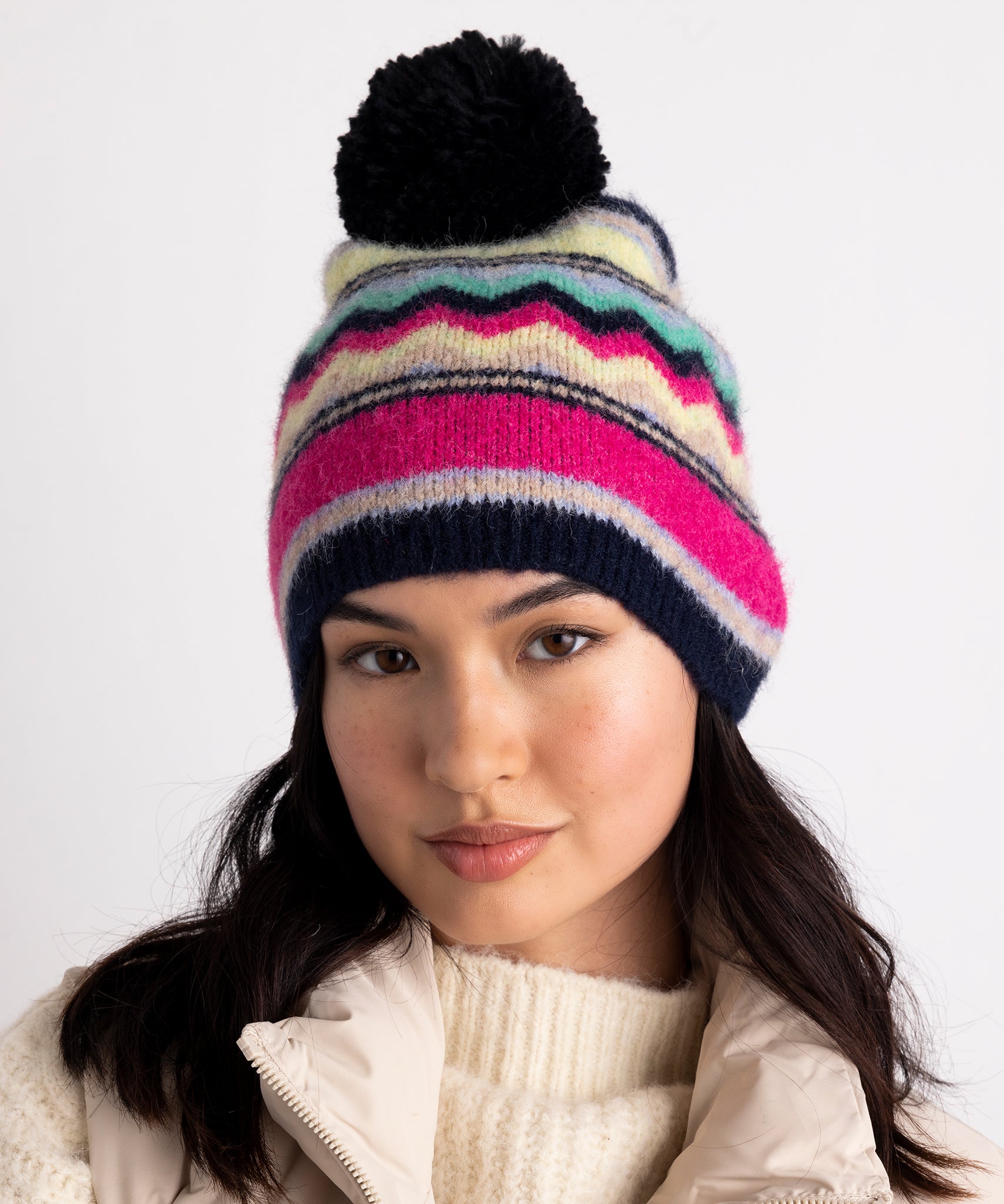 Ziggy Pom Hat in color Multi on a model