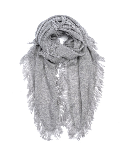 Wool/Cashmere Blend Triangle Fringe Wrap in color Grey Heather