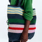 Gallery Stripe Crochet Tote in color Navy on a model