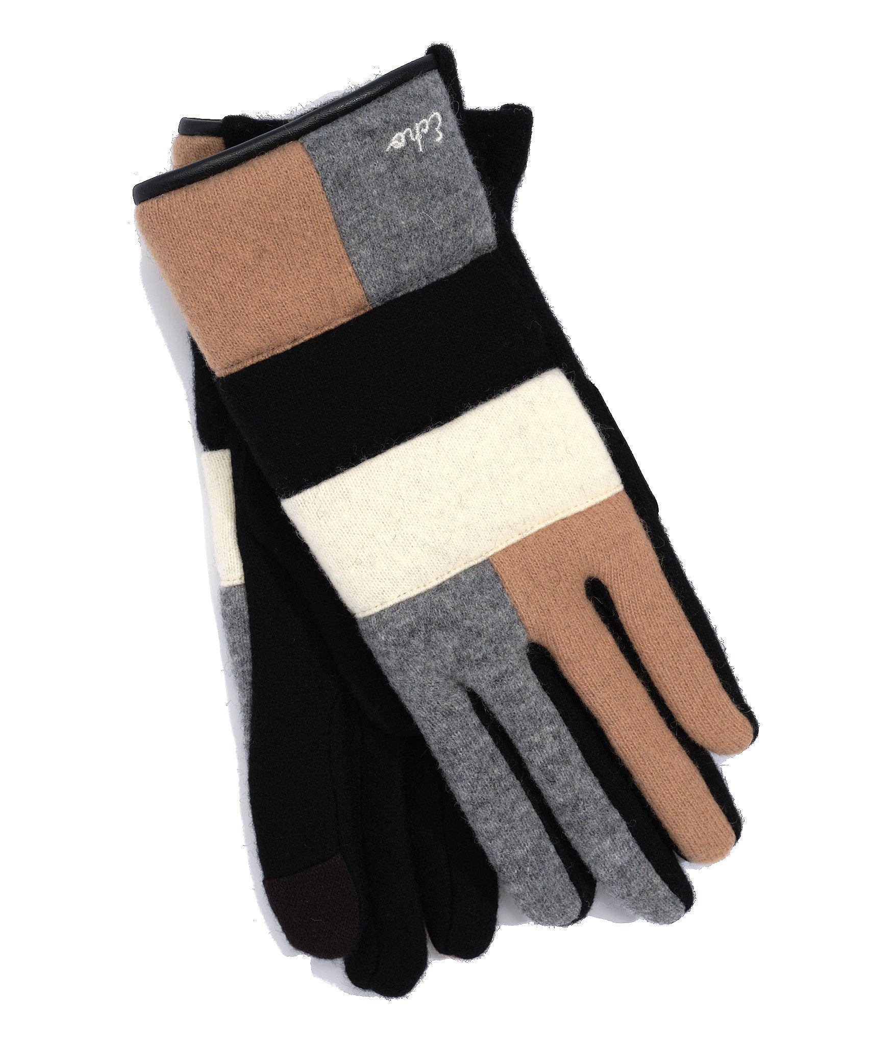 Wool Blend Patchwork Glove in color Black/Neutral