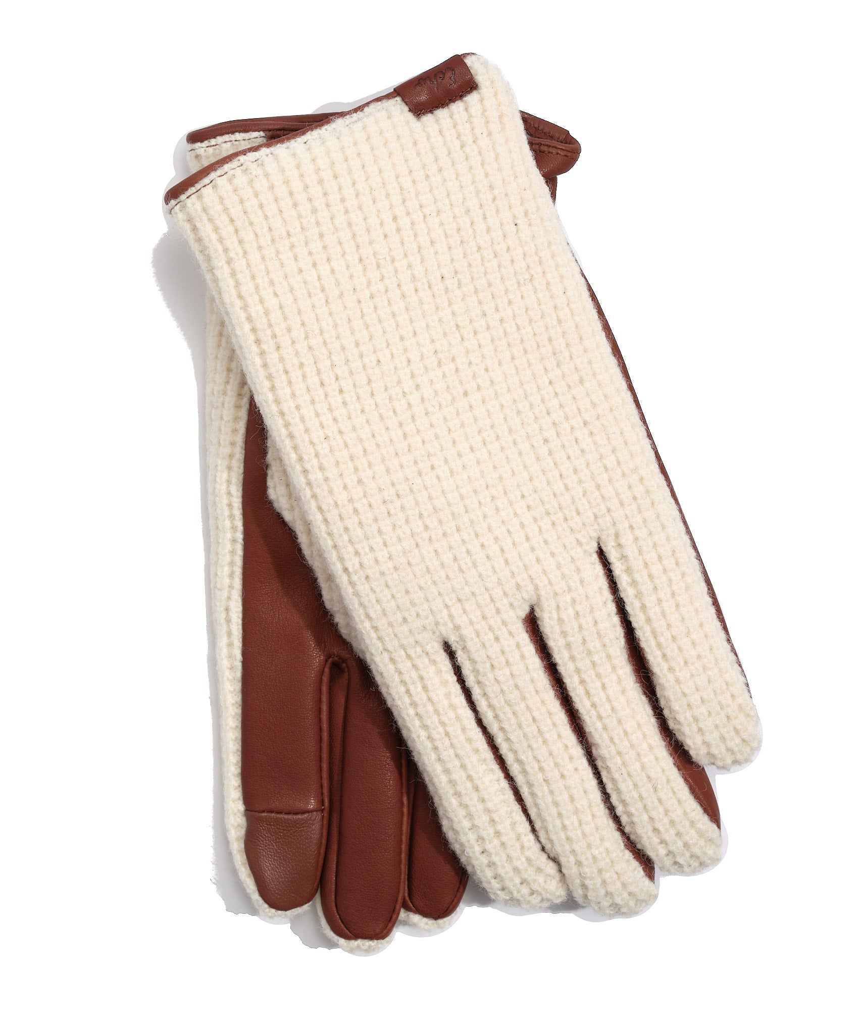 Waffle Stitch And Leather Glove in color Chestnut/Cream