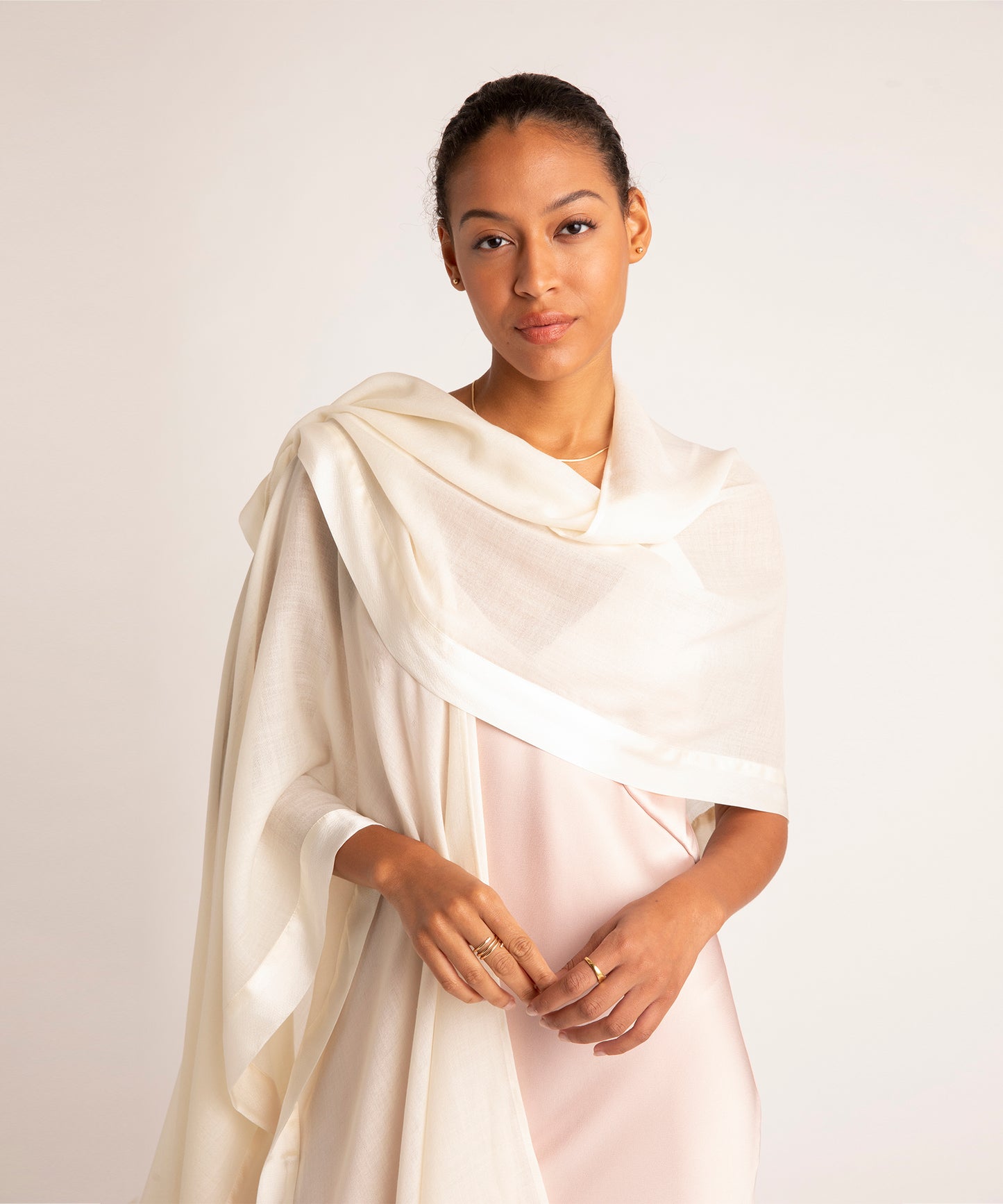 Soiree Cape in color Ivory on a model