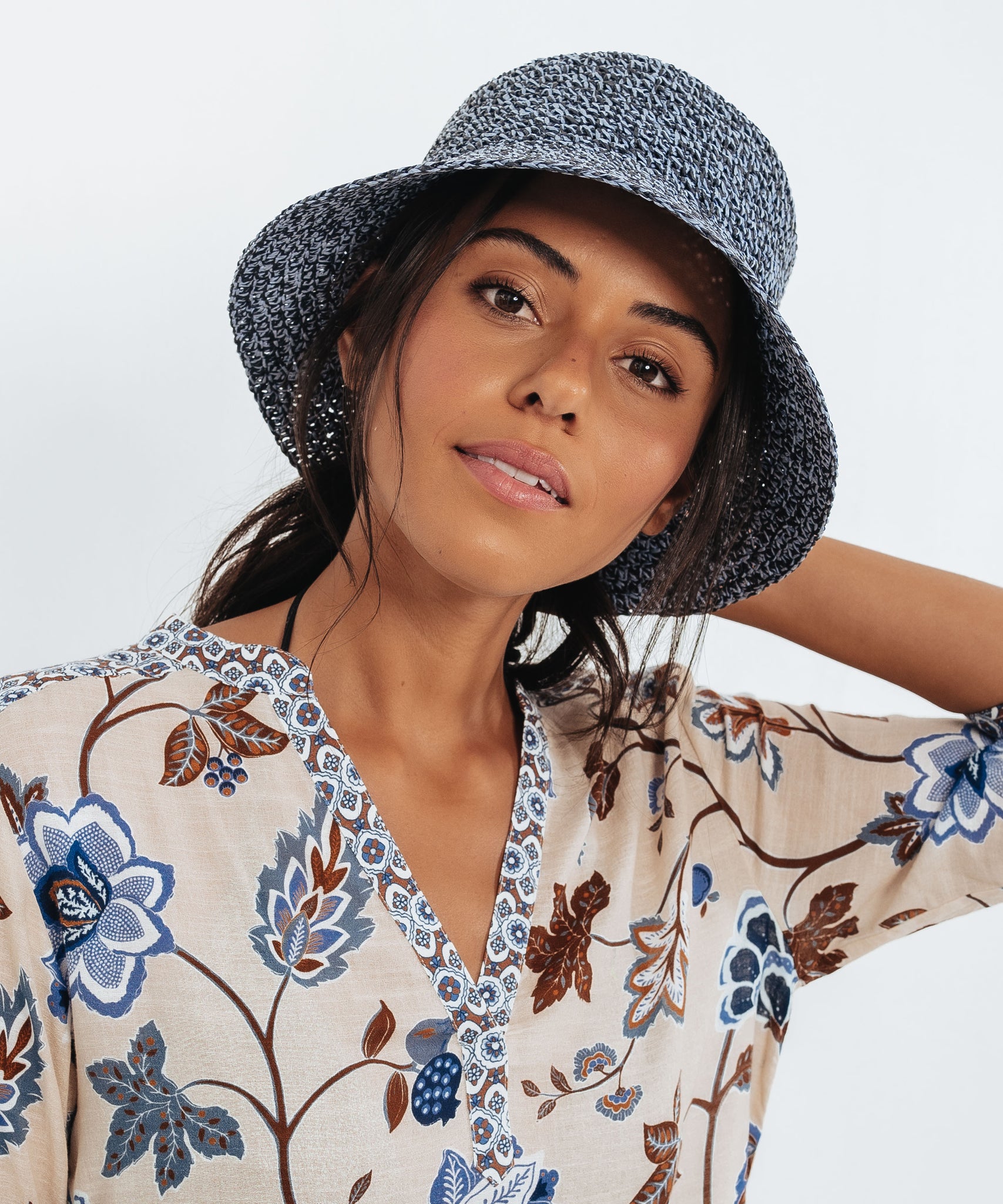 Marled Bucket Hat in color Academy Blue on a model
