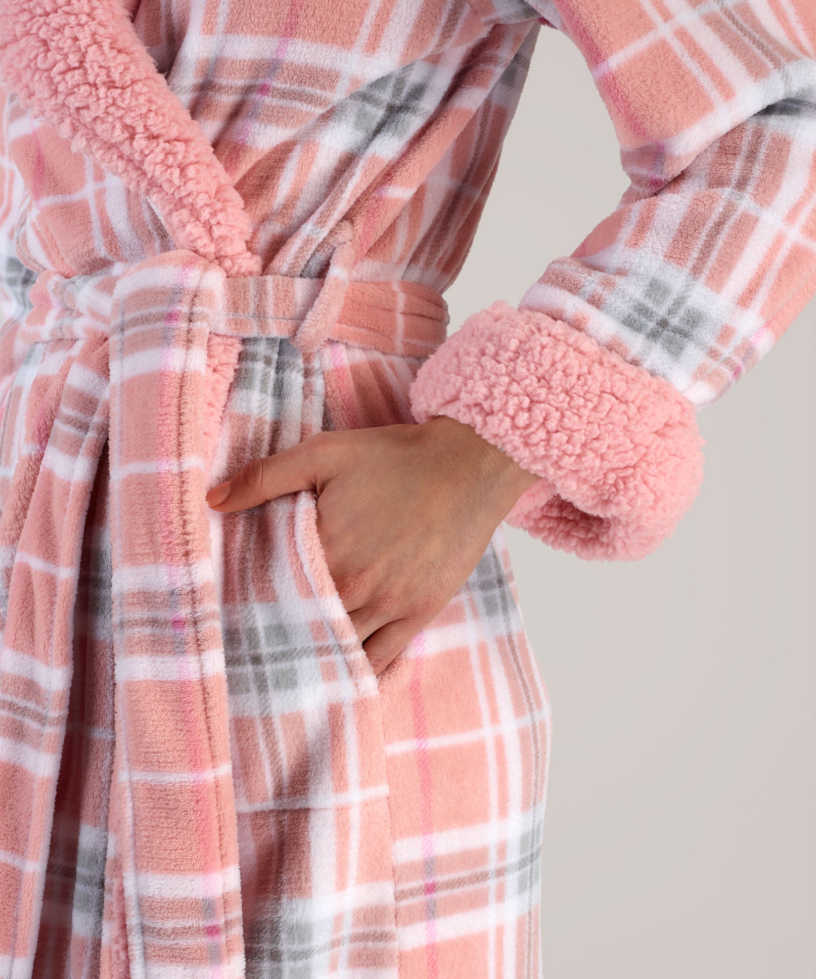 Pink Plaid Plush Robe in color Pink Plaid