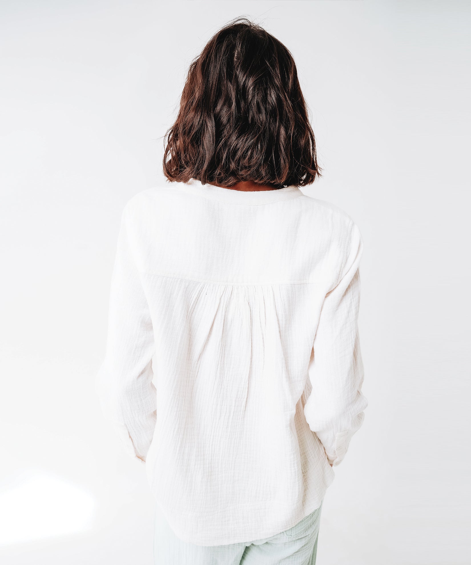 Double Gauze Long Sleeve Popover in color Cream