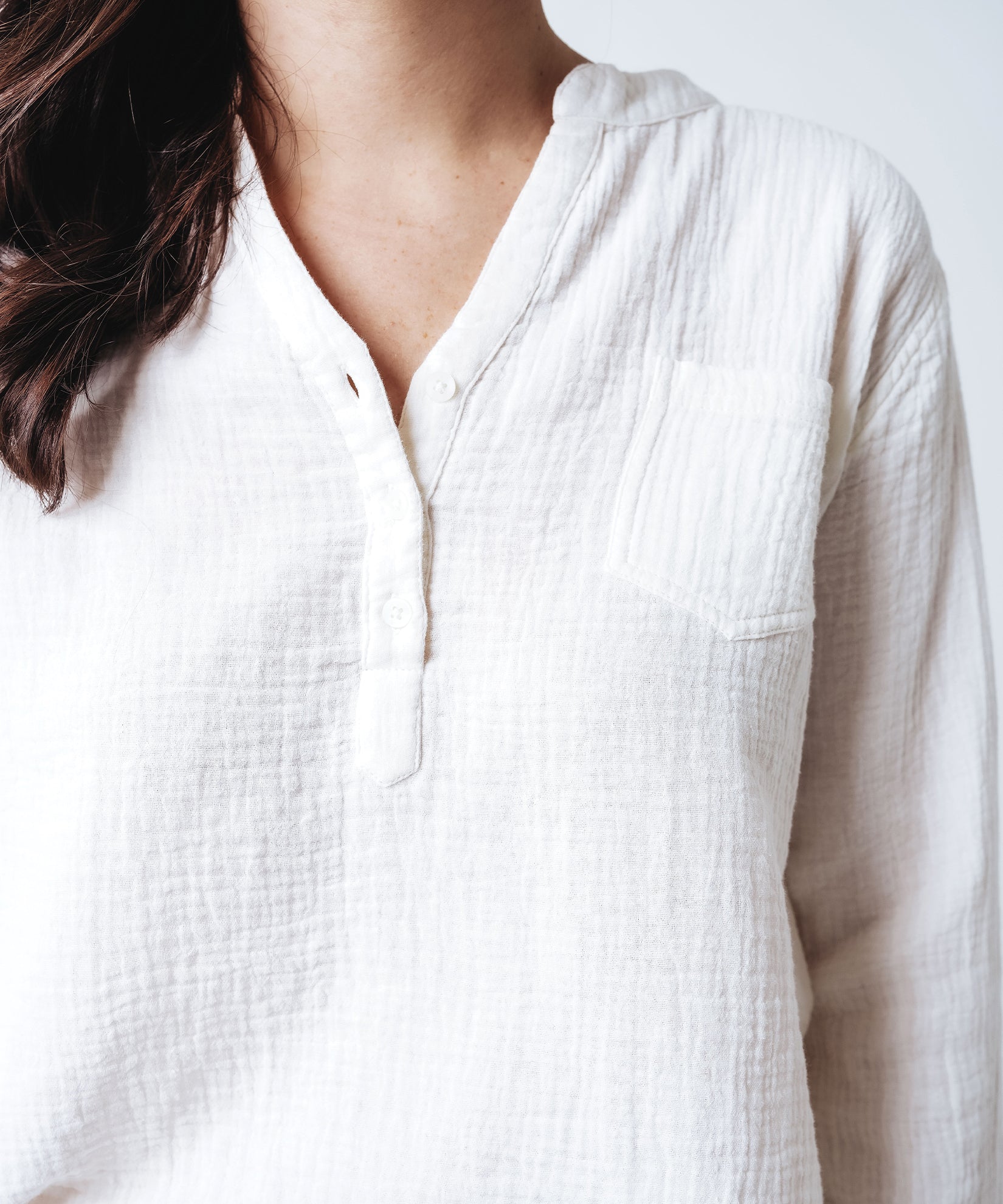 Double Gauze Long Sleeve Popover in color Cream