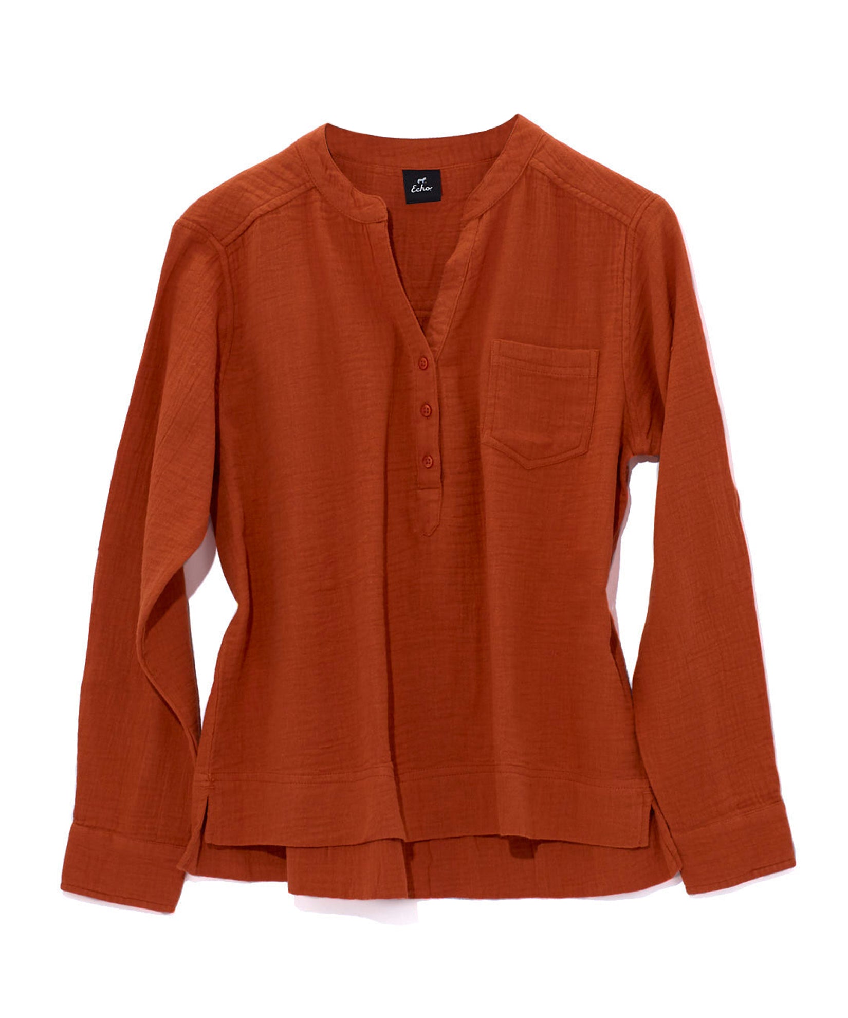 Double Gauze Long Sleeve Popover in color Sienna