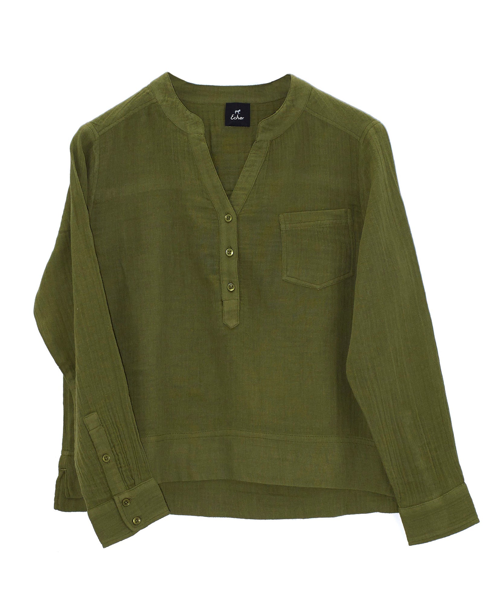 Double Gauze Long Sleeve Popover in color Olive