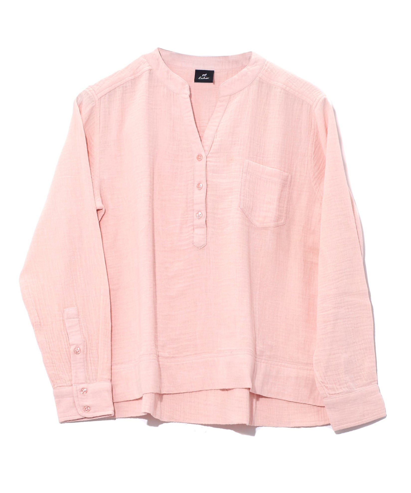 Double Gauze Long Sleeve Popover in color Rosewater