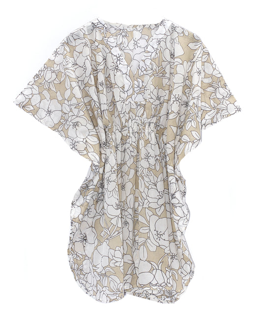 Etched Floral Butterfly Caftan in color Cream