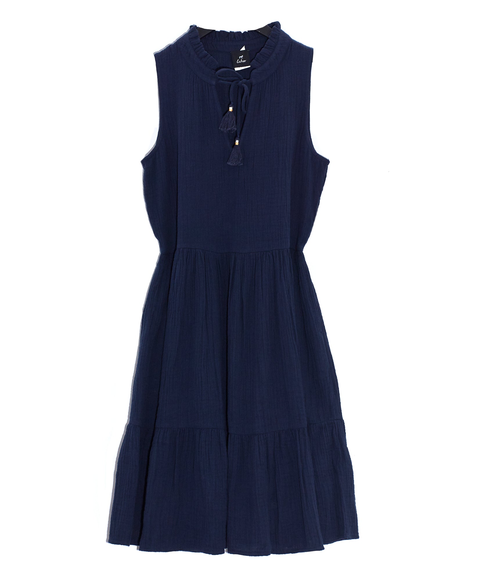Dbl. Gauze Short Tiered Dress in color Navy