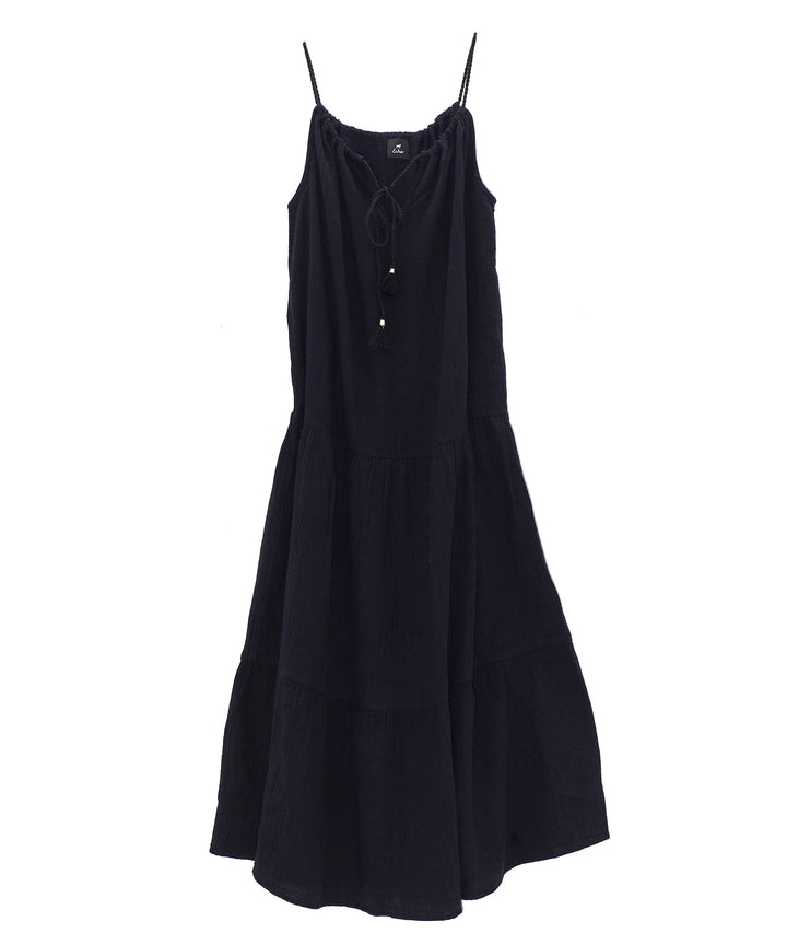 Double Gauze Tiered Maxi Breeze Dress in color Black