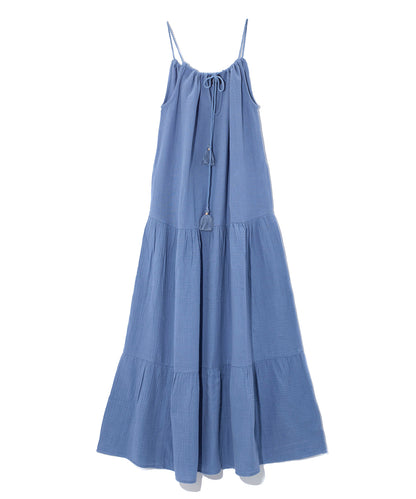 Double Gauze Tiered Maxi Breeze Dress in color Infinity Blue