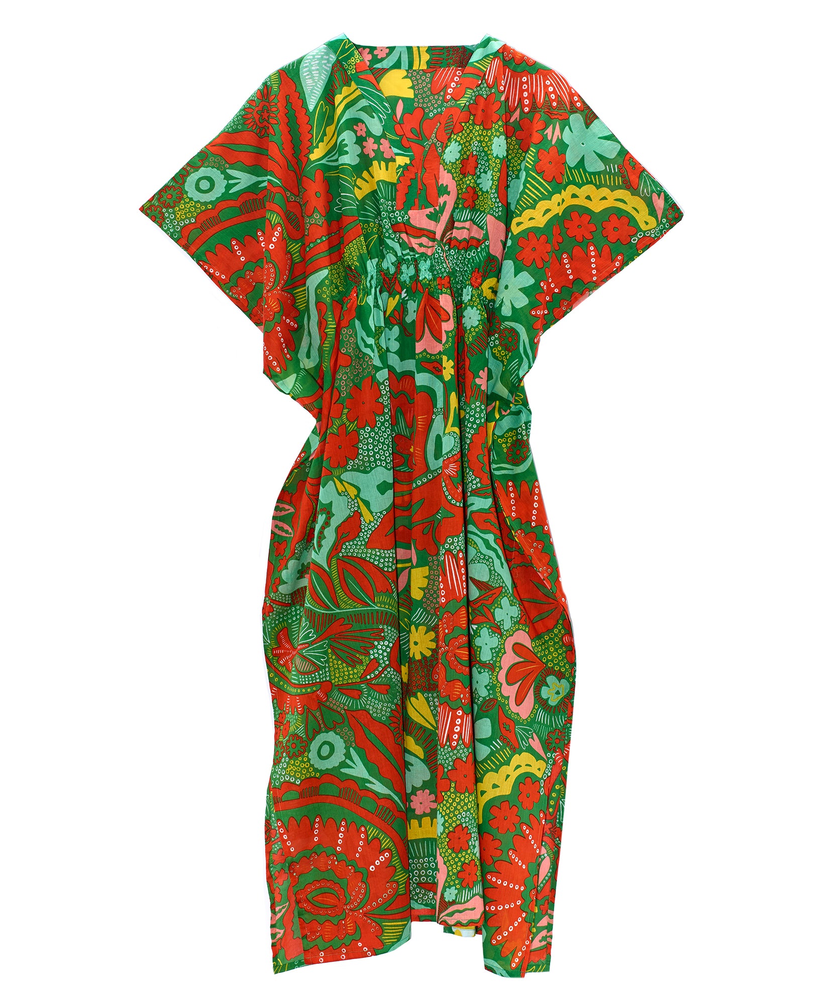 Hypnotic Floral Maxi Butterfly Caftan in color Leaf Green