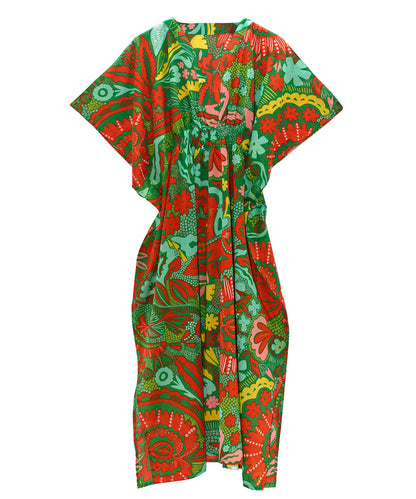 Hypnotic Floral Maxi Butterfly Caftan in color Leaf Green