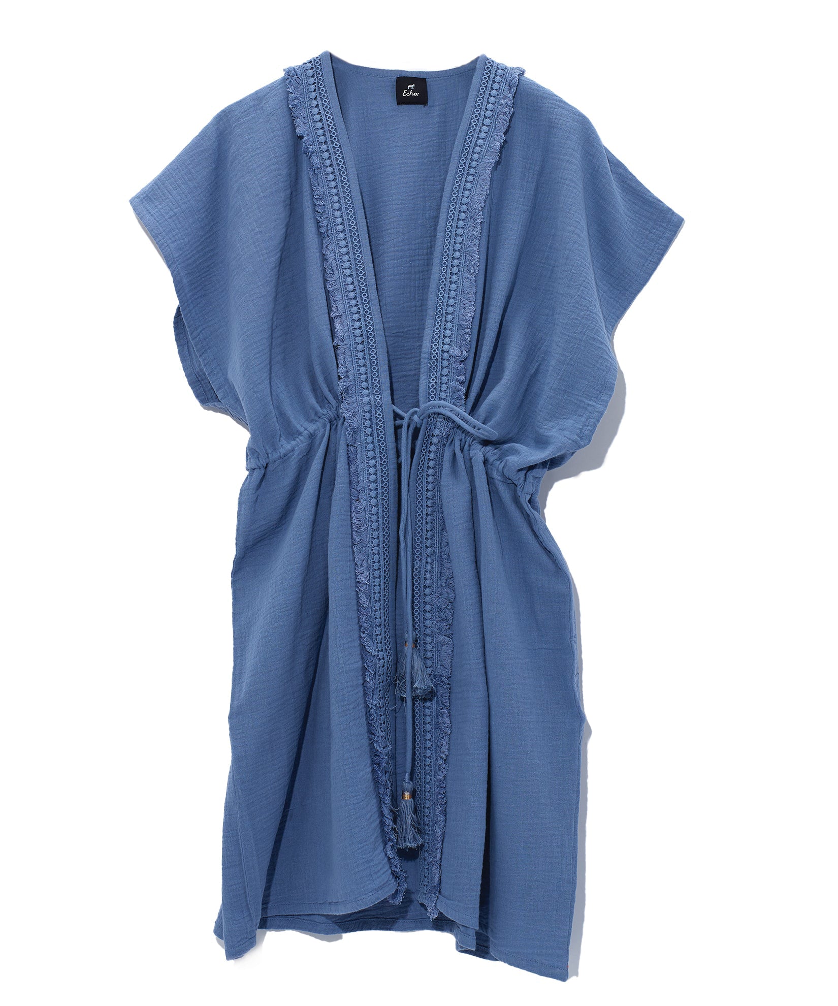 Double Gauze Short Beach Robe in color Infinity Blue