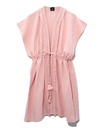 Double Gauze Short Beach Robe in color Rosewater