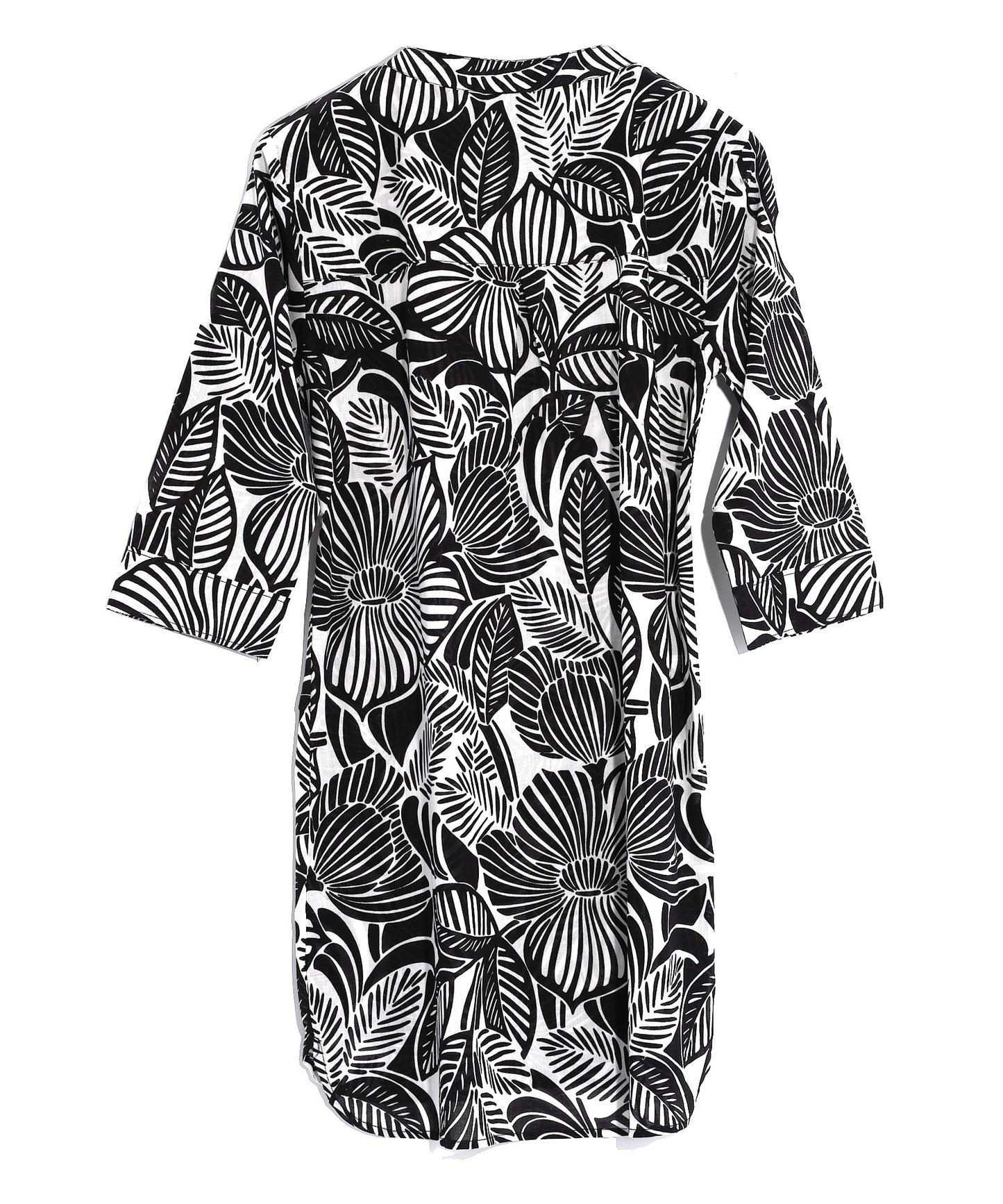 Woodcut Floral Tunic Dress in color Black