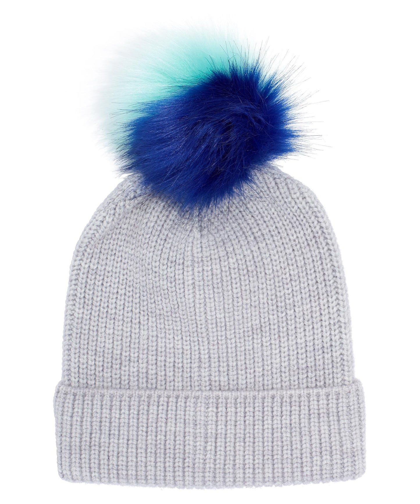Ribbed Faux Fur Pom Hat in color Silver