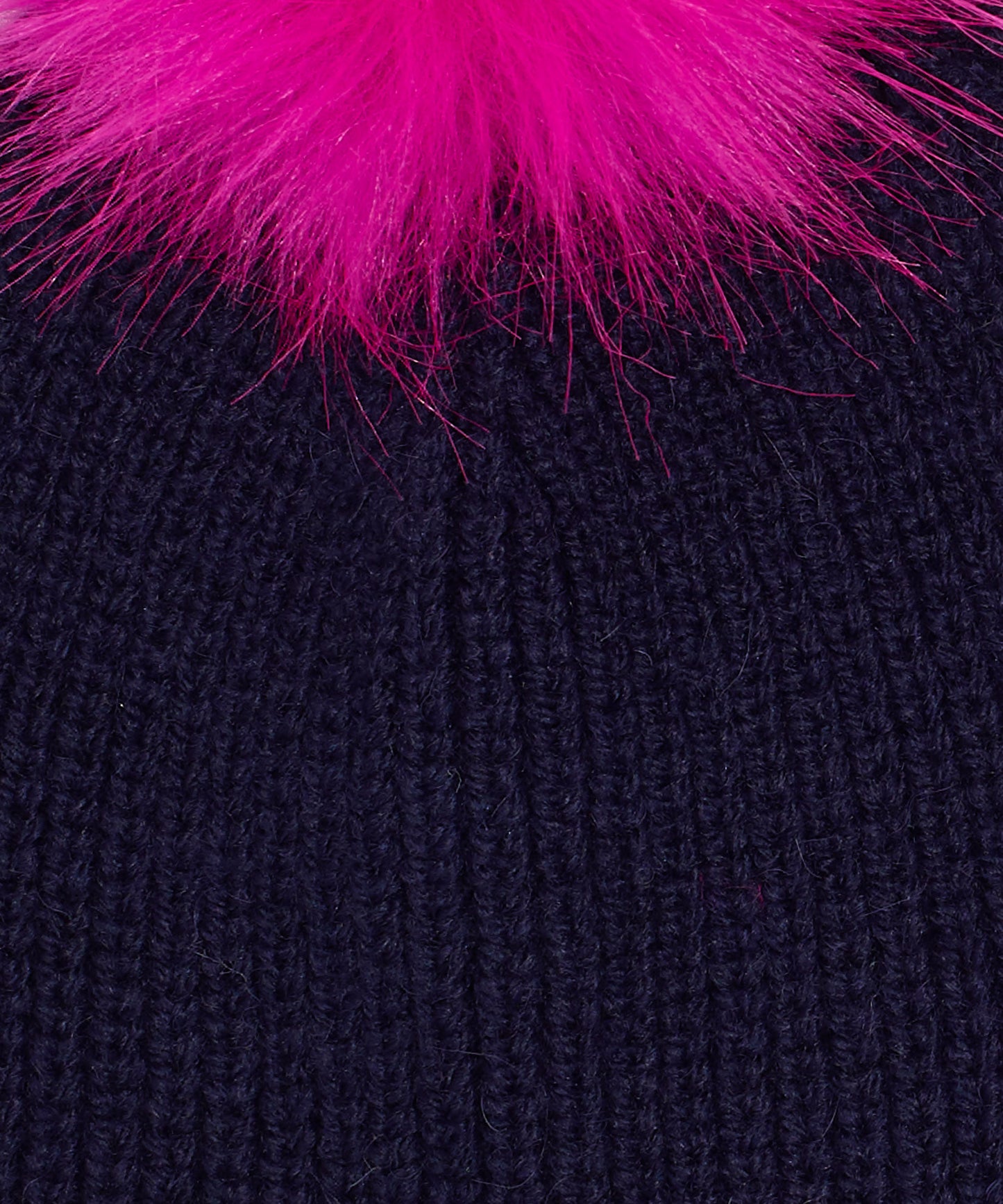 Ribbed Faux Fur Pom Hat in color Navy