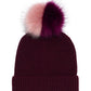 Ribbed Faux Fur Pom Hat in color Garnet