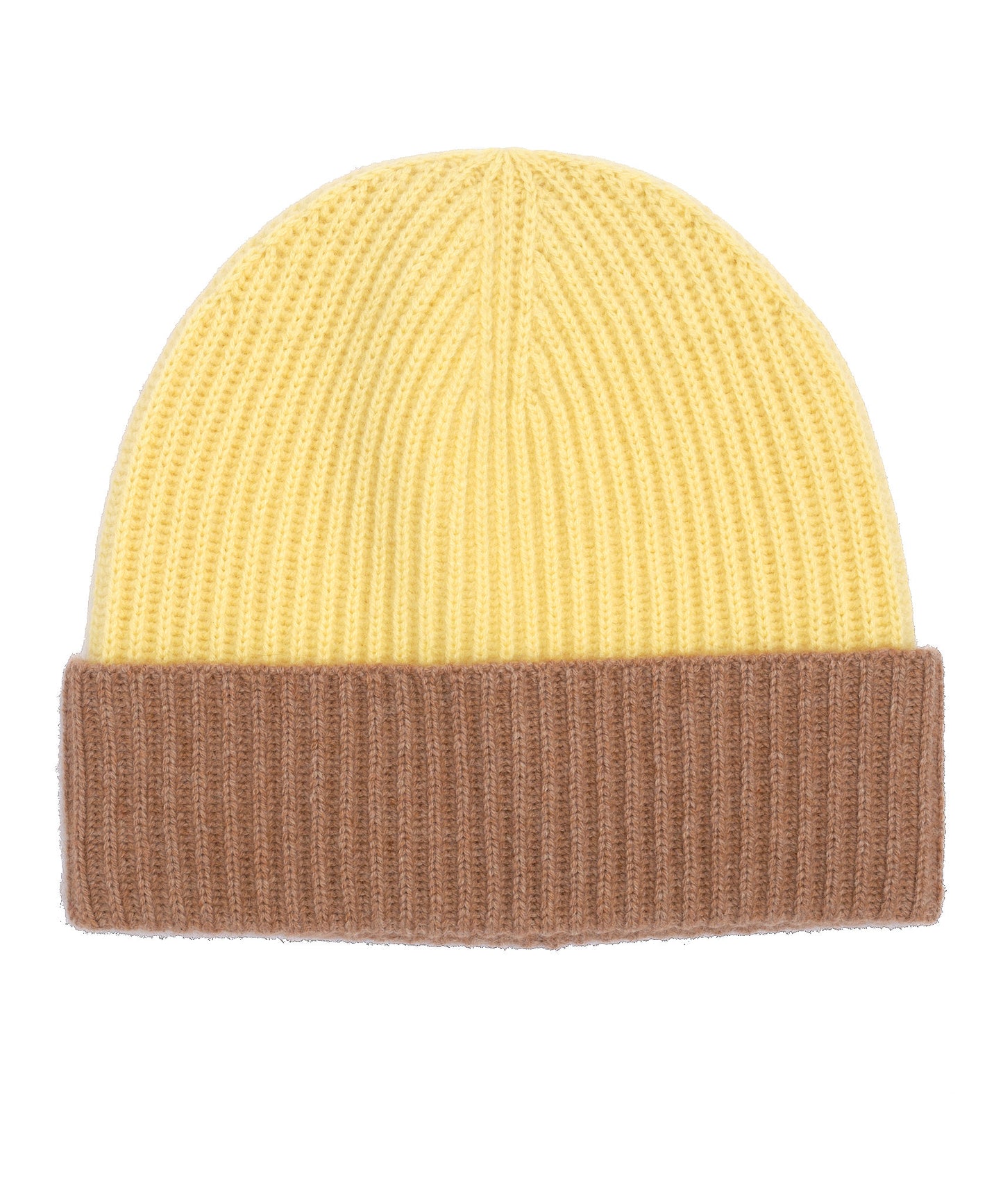 Cashmere Blend 2-tone Ribbed Beanie in color Butter