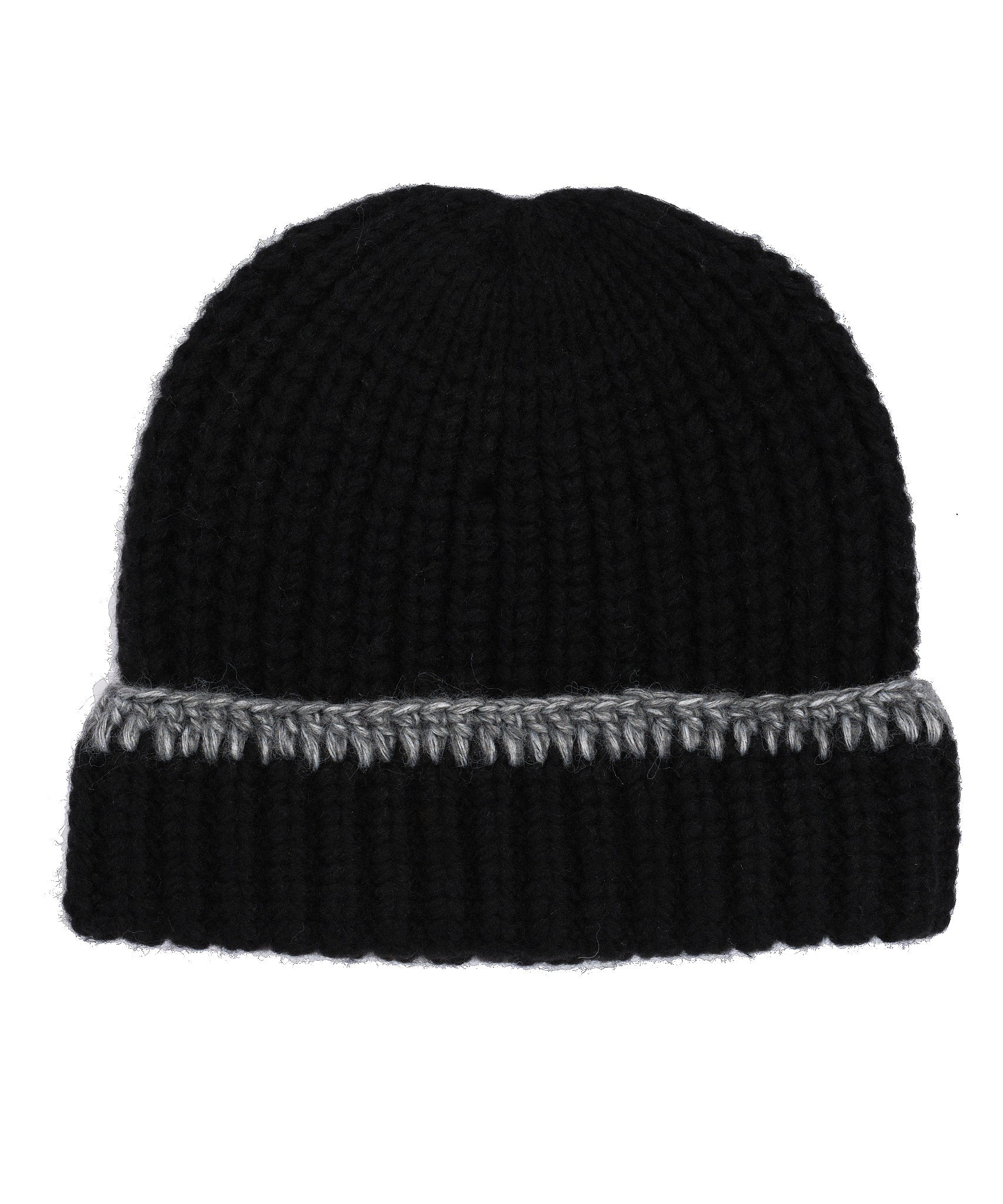 Handknit  Beanie With Tipping in color Black