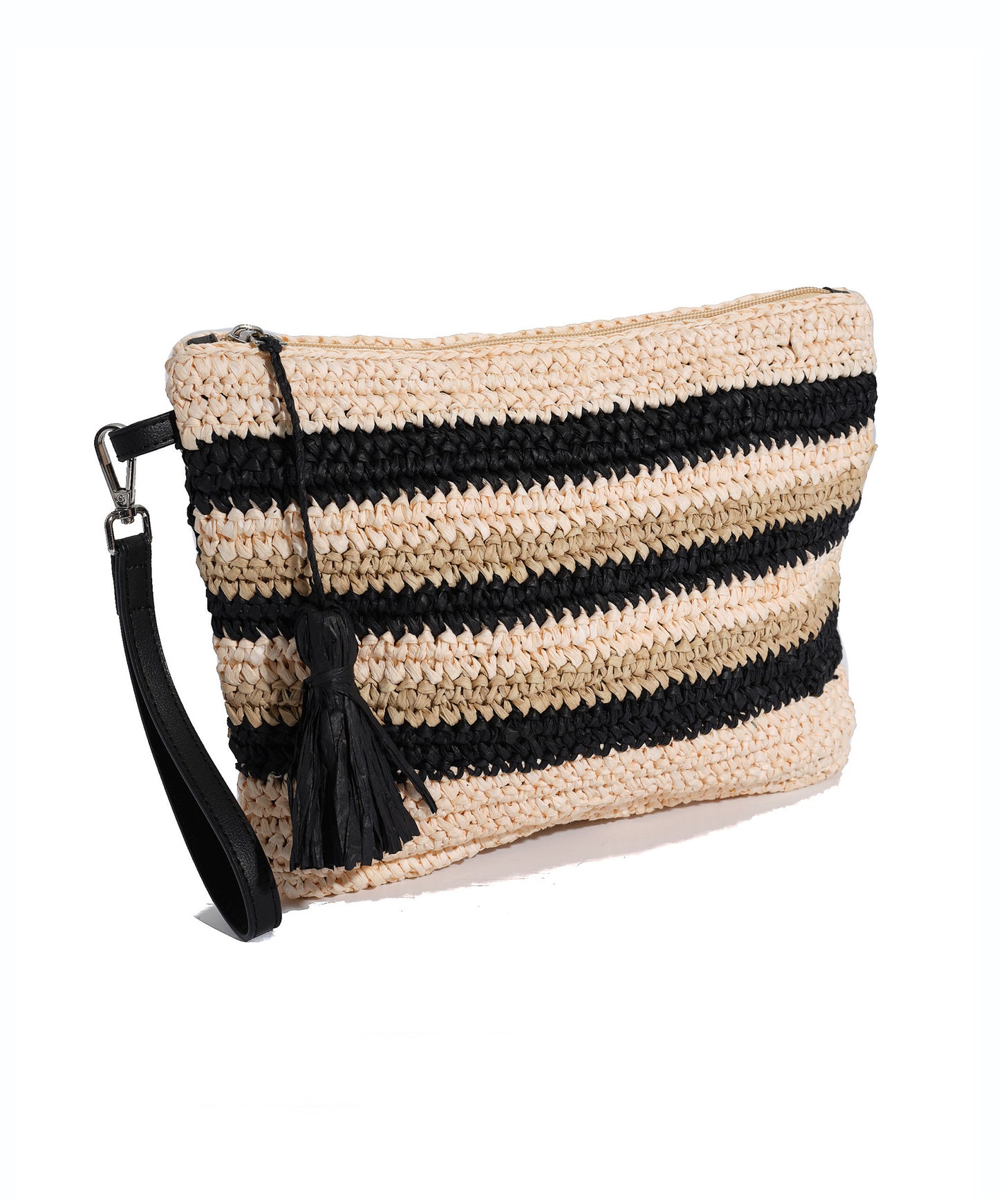 Striped Crochet Bikini Bag in color Natural