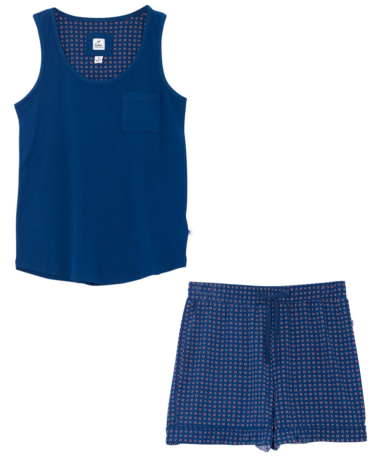 Americana Foulard Tank With Short Set in color Navy