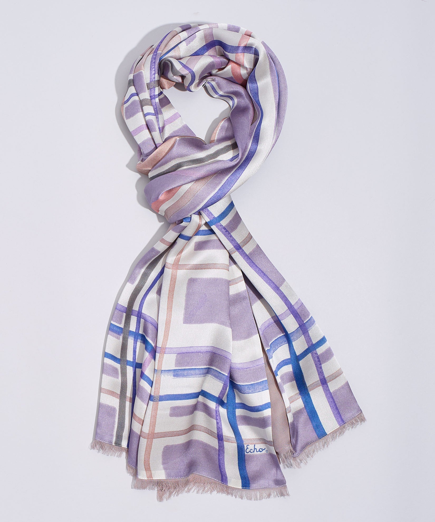 Painted Plaid Tubular Silk Wrap in color Orchid