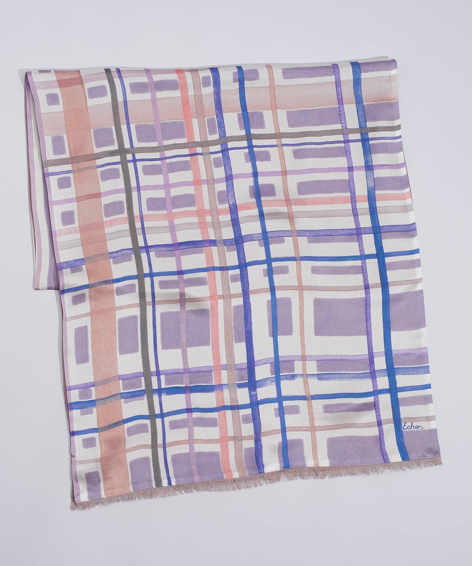 Painted Plaid Tubular Silk Wrap in color Orchid