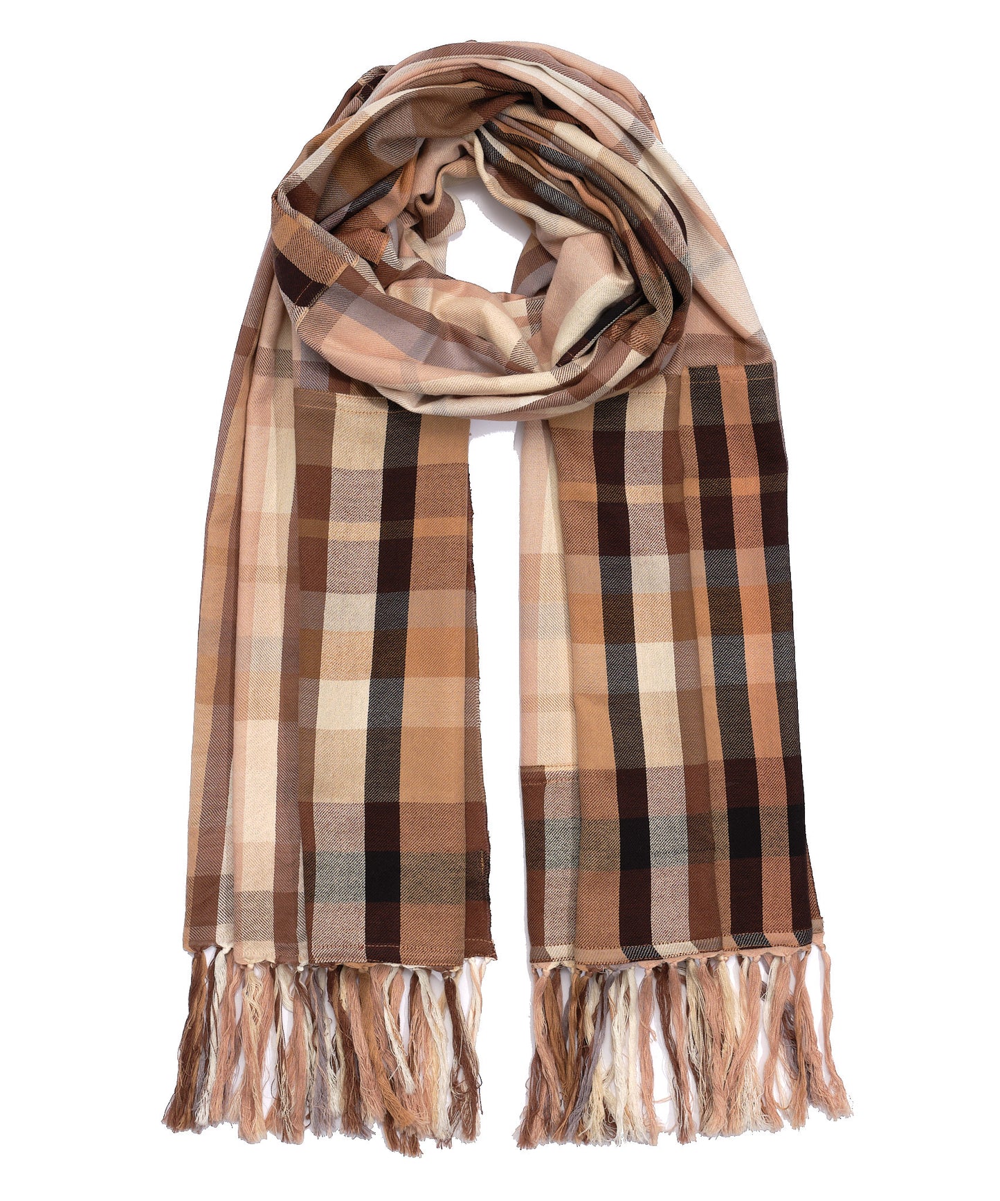 Patched Plaid Wrap in color Semolina