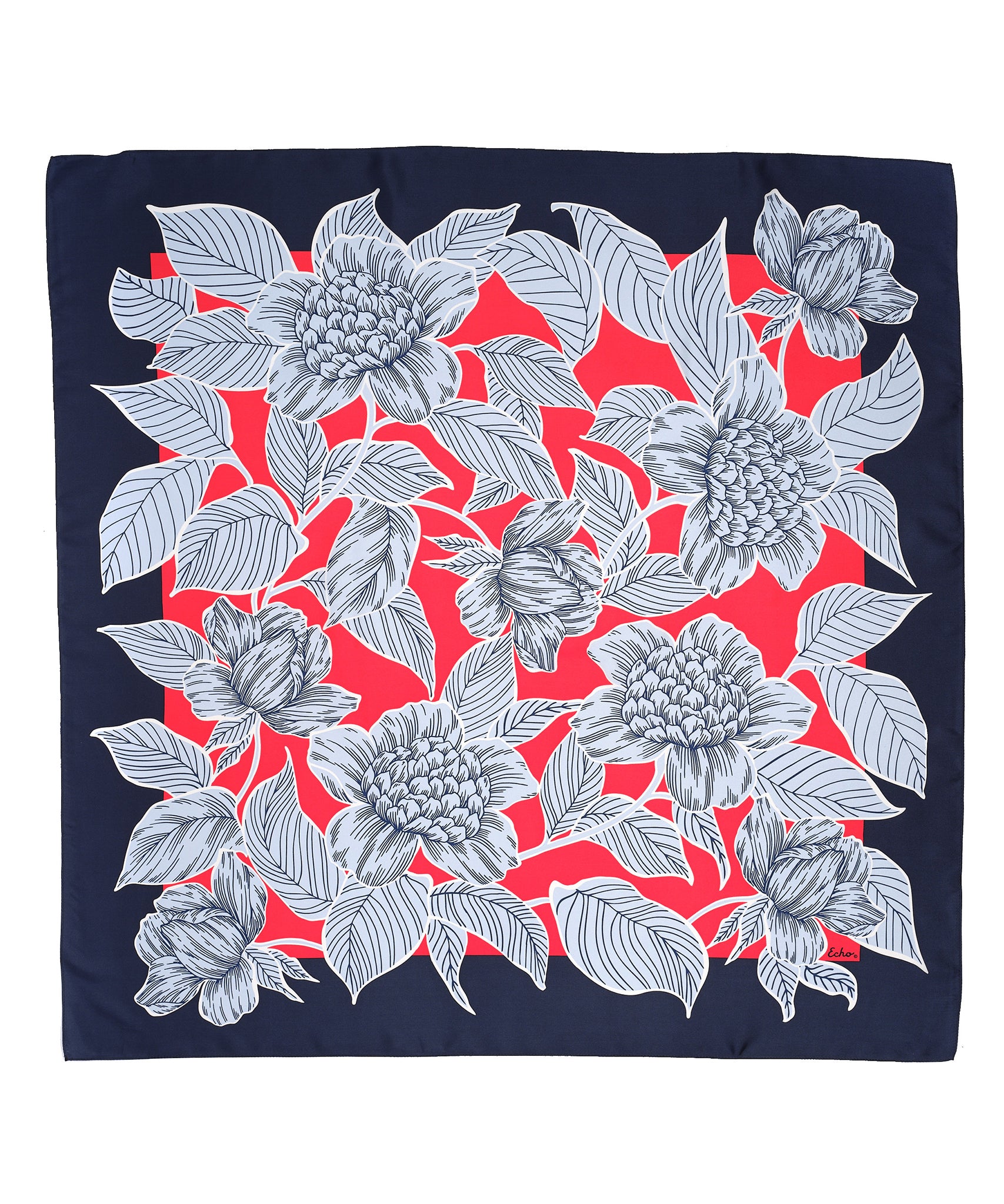 Mystic Bloom Silk Square in color Navy