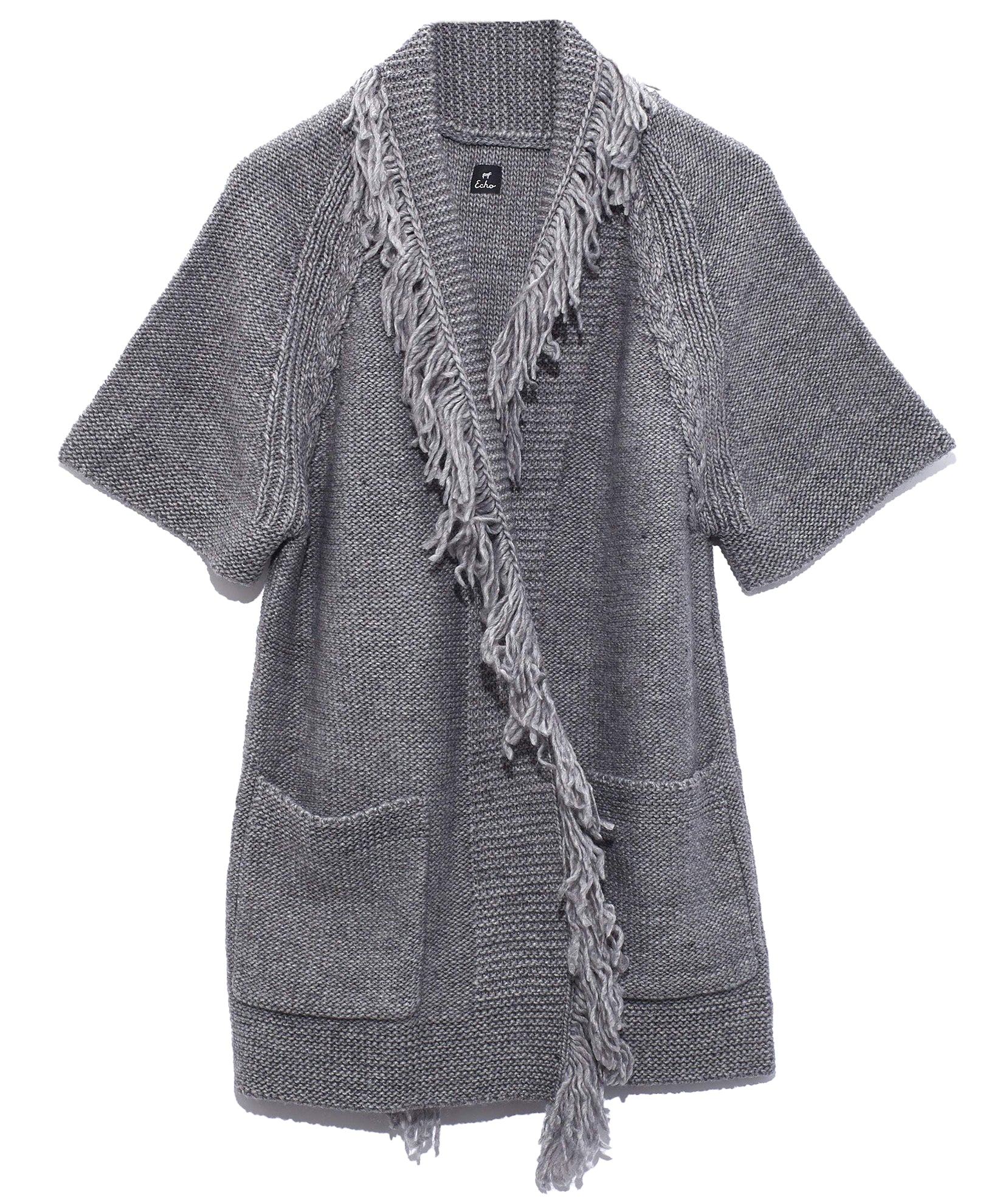 Chunky Open Cardigan W. Fringe in color Grey Heather