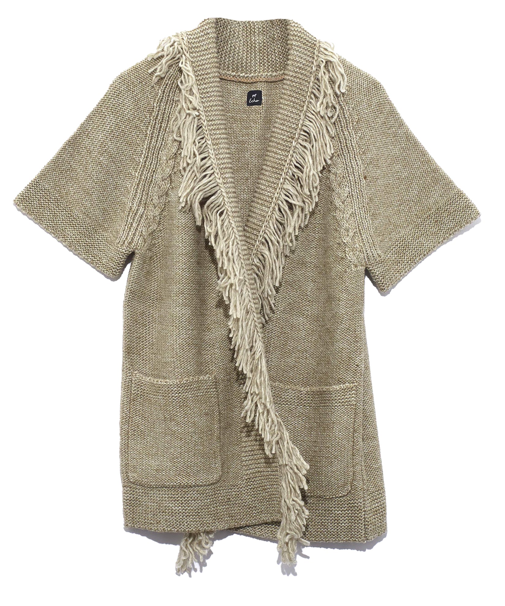 Chunky Open Cardigan W. Fringe in color Oatmeal